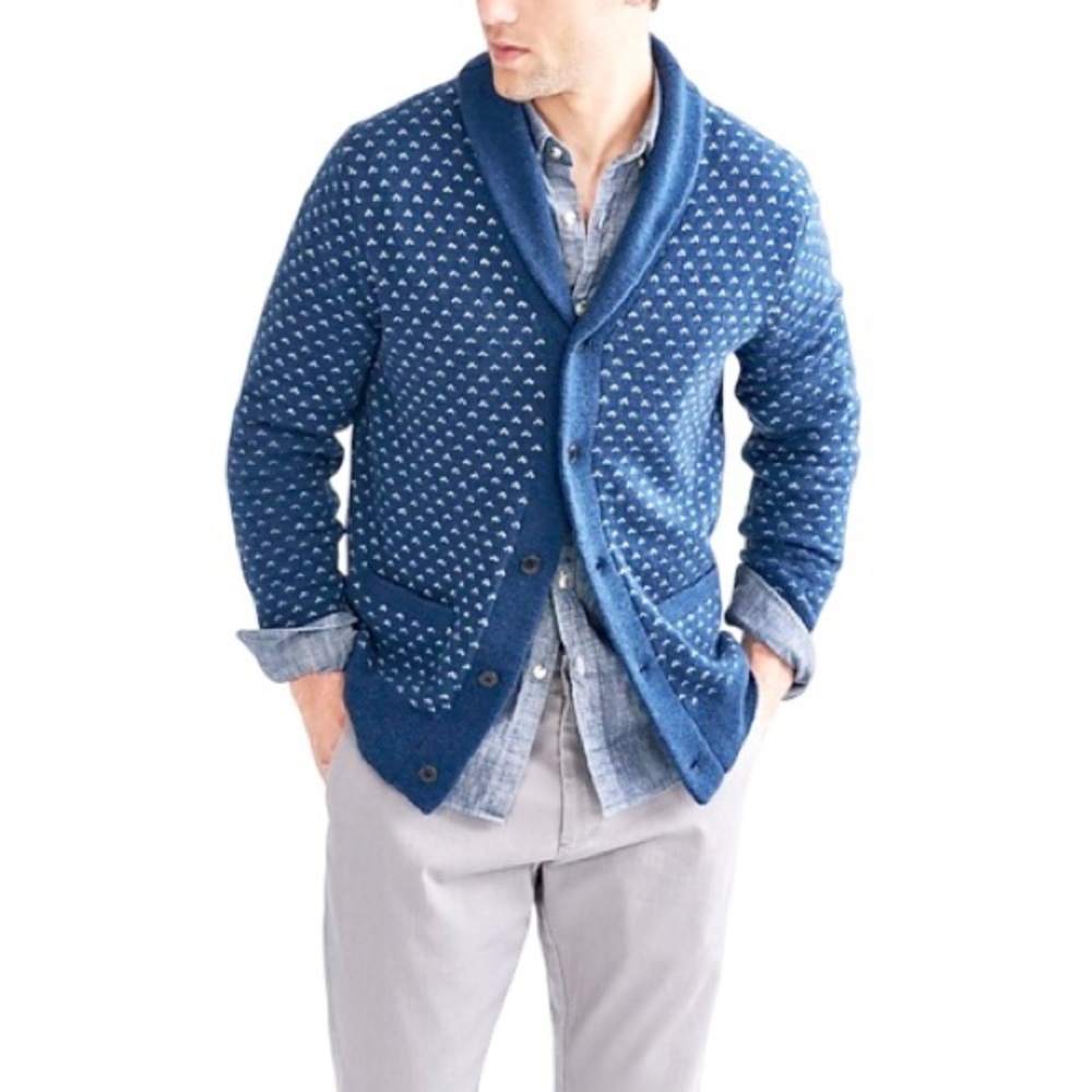 J. CREW Mercantile Nordic Dot Open Front Button Up Mens Cardigan Sweater